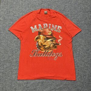 Vintage 80s US Marine Bulldogs T Shirt Red Single Stitched USMC Military Mens M
